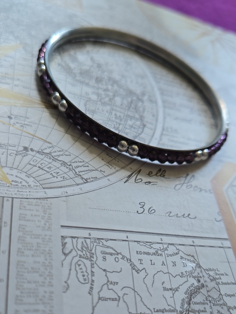 Silver-Tone Bracelet with Purple Crystal Accents